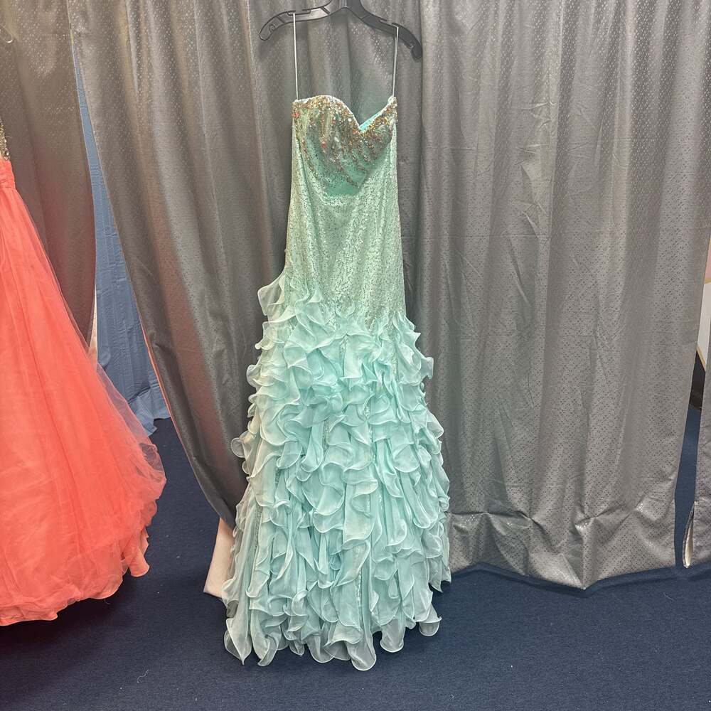 Aqua Blue Mermaid Ruffled Strapless Prom Gown size 6